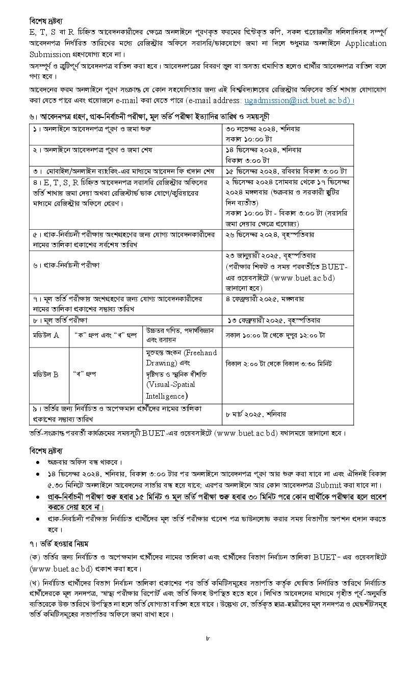 BUET Admission Circular 2025-6