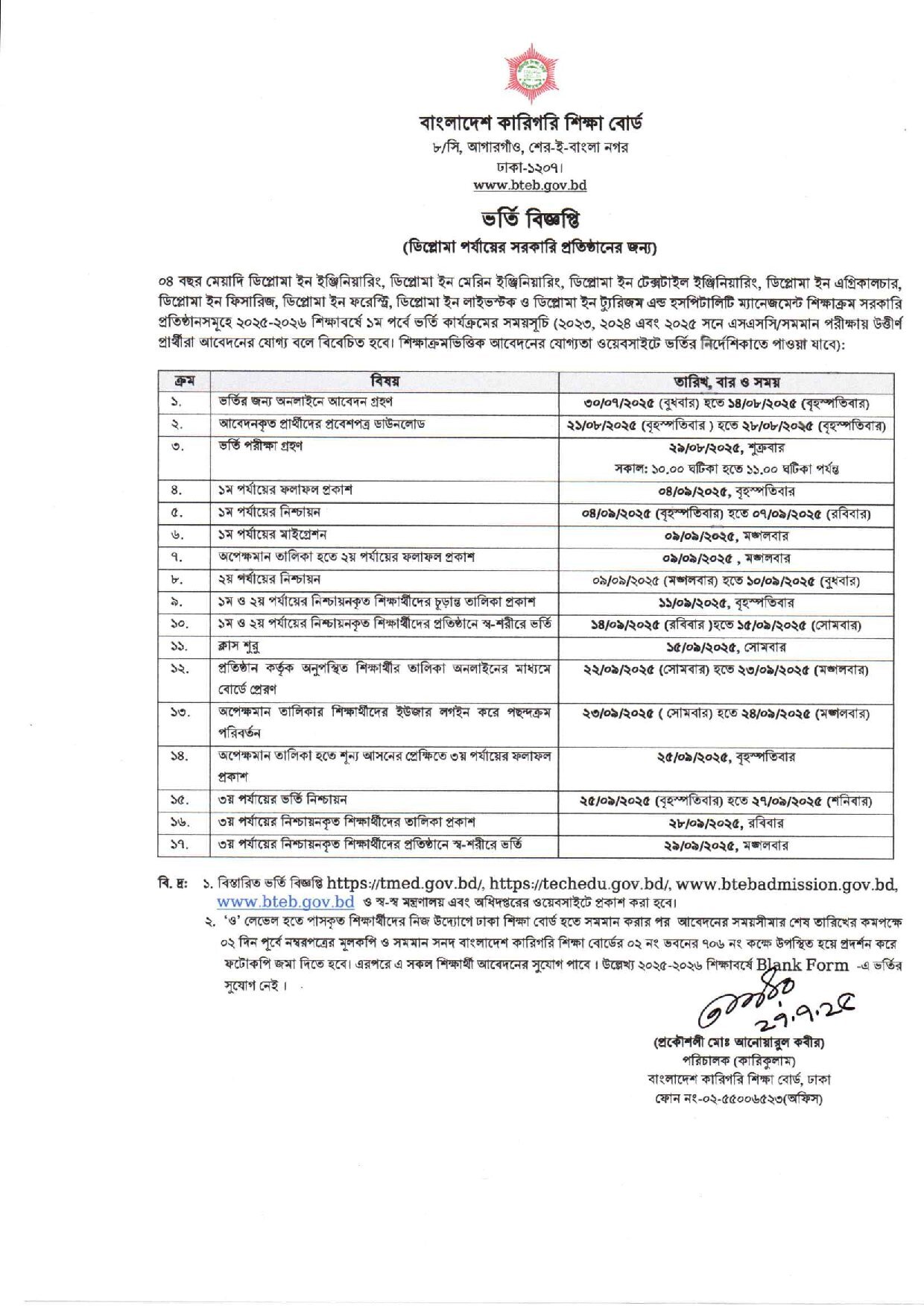 Govt Polytechnic Admission Circular 2025-2026