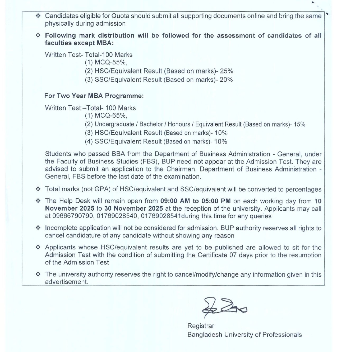 BUP Admission Circular 2026-6