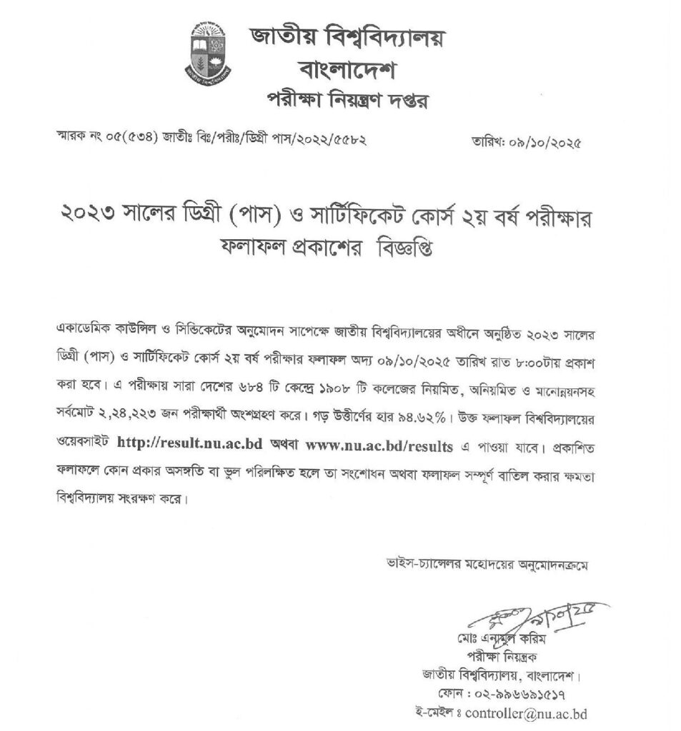 Degree 2nd Year Result 2025 Notice